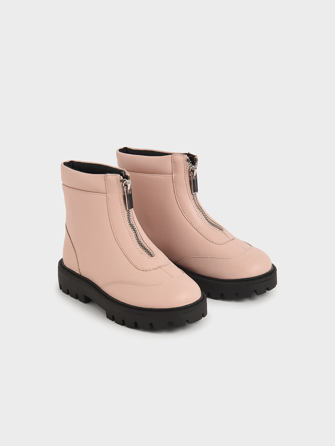 Girl's Front Zip Ankle Boots, Light Pink, hi-res