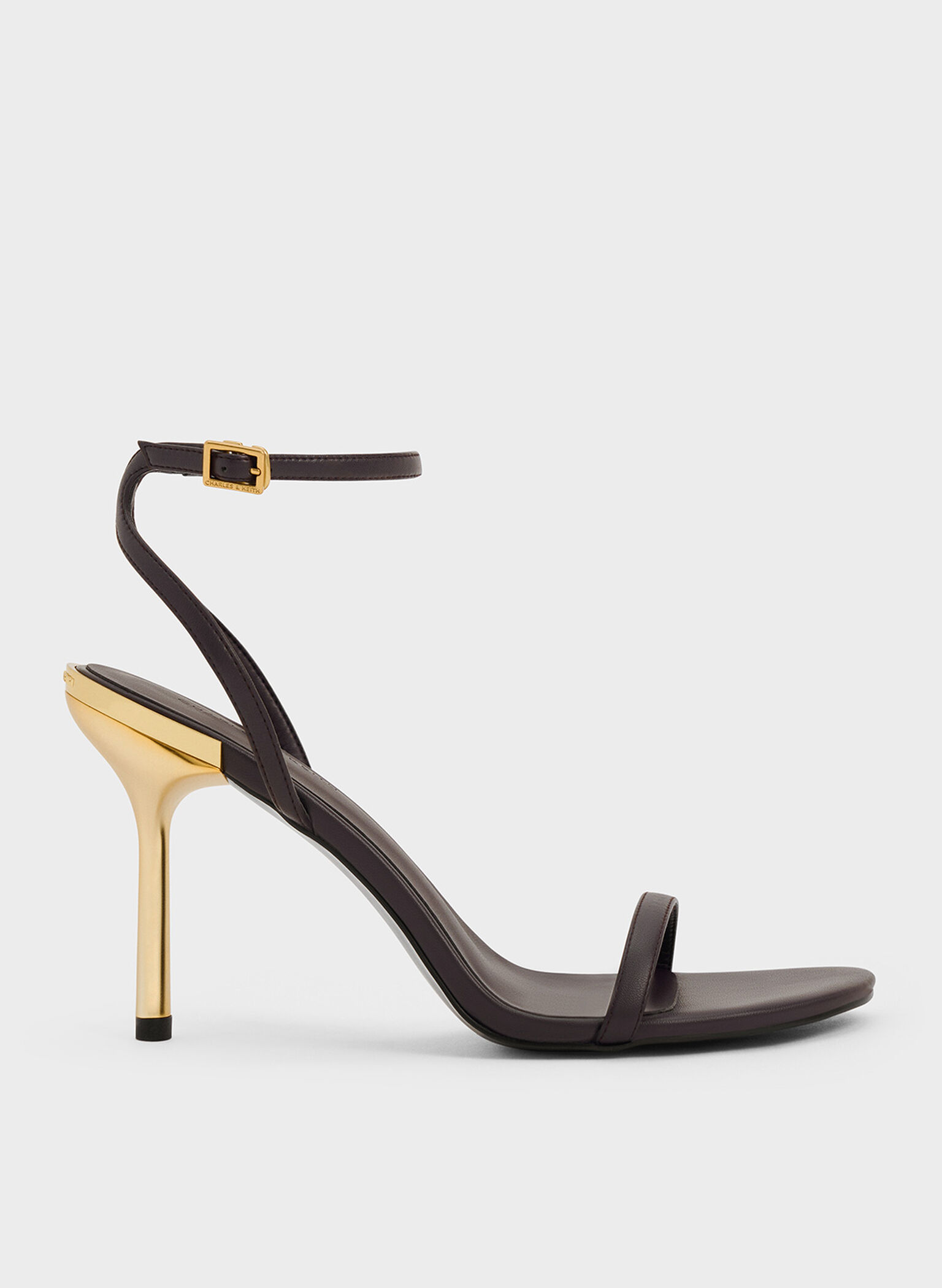 Metallic Stiletto-Heel Ankle-Strap Sandals, Dark Brown, hi-res
