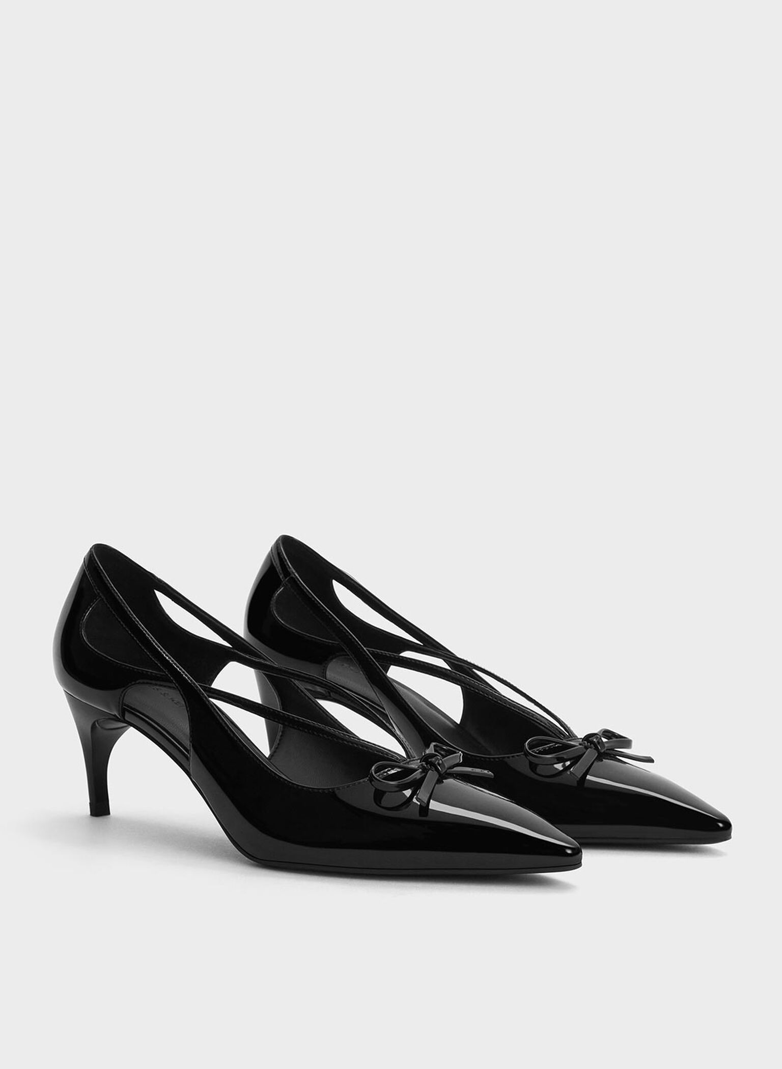 Patent Cut-Out Bow Kitten-Heel Pumps, Black Patent, hi-res