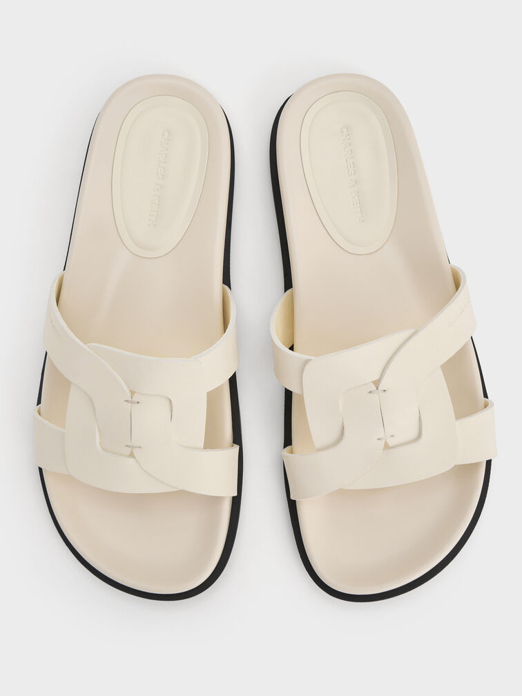 Interwoven Cut-Out Slide Sandals, Cream, hi-res