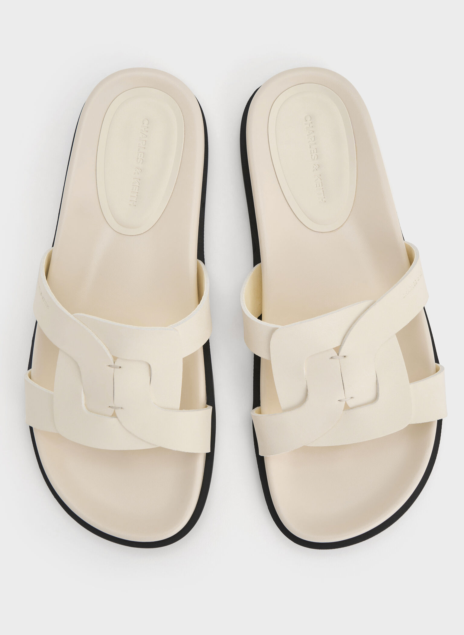 Interwoven Cut-Out Slide Sandals, Cream, hi-res