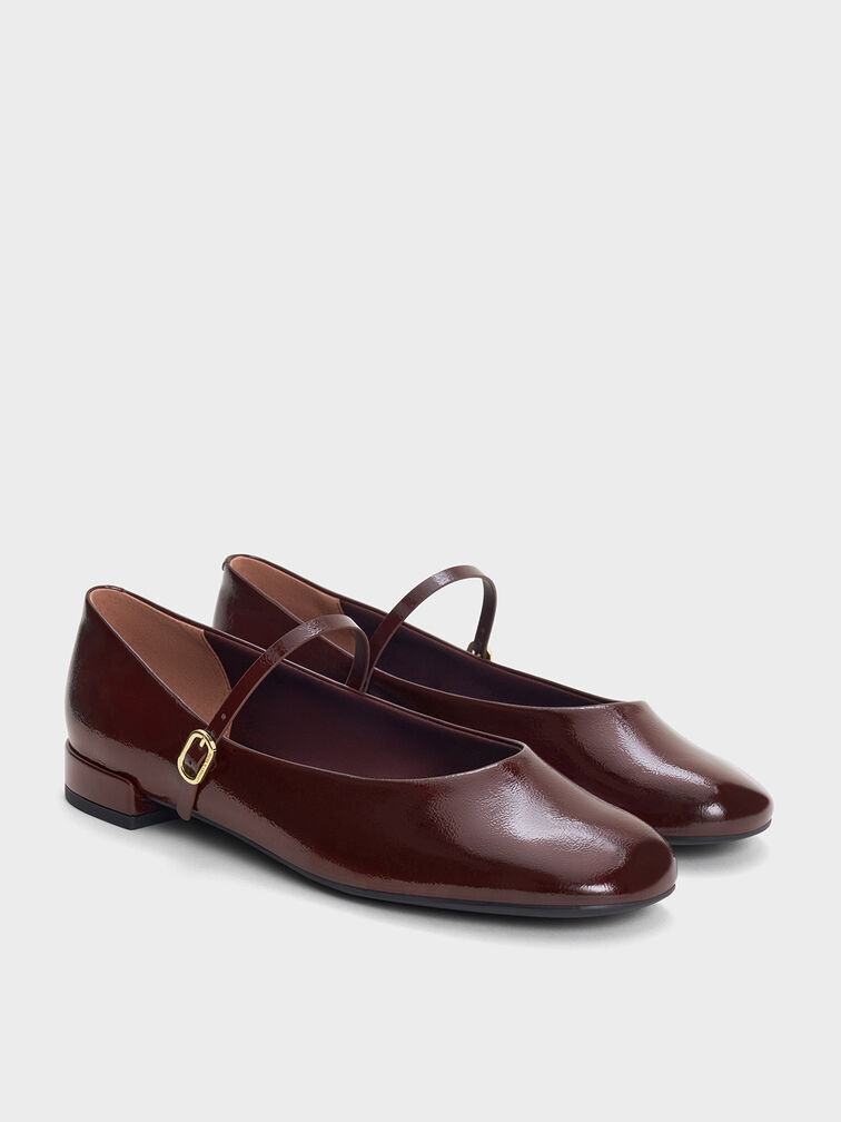 Gertrude Patent Round-Toe Mary Janes, Burgundy, hi-res