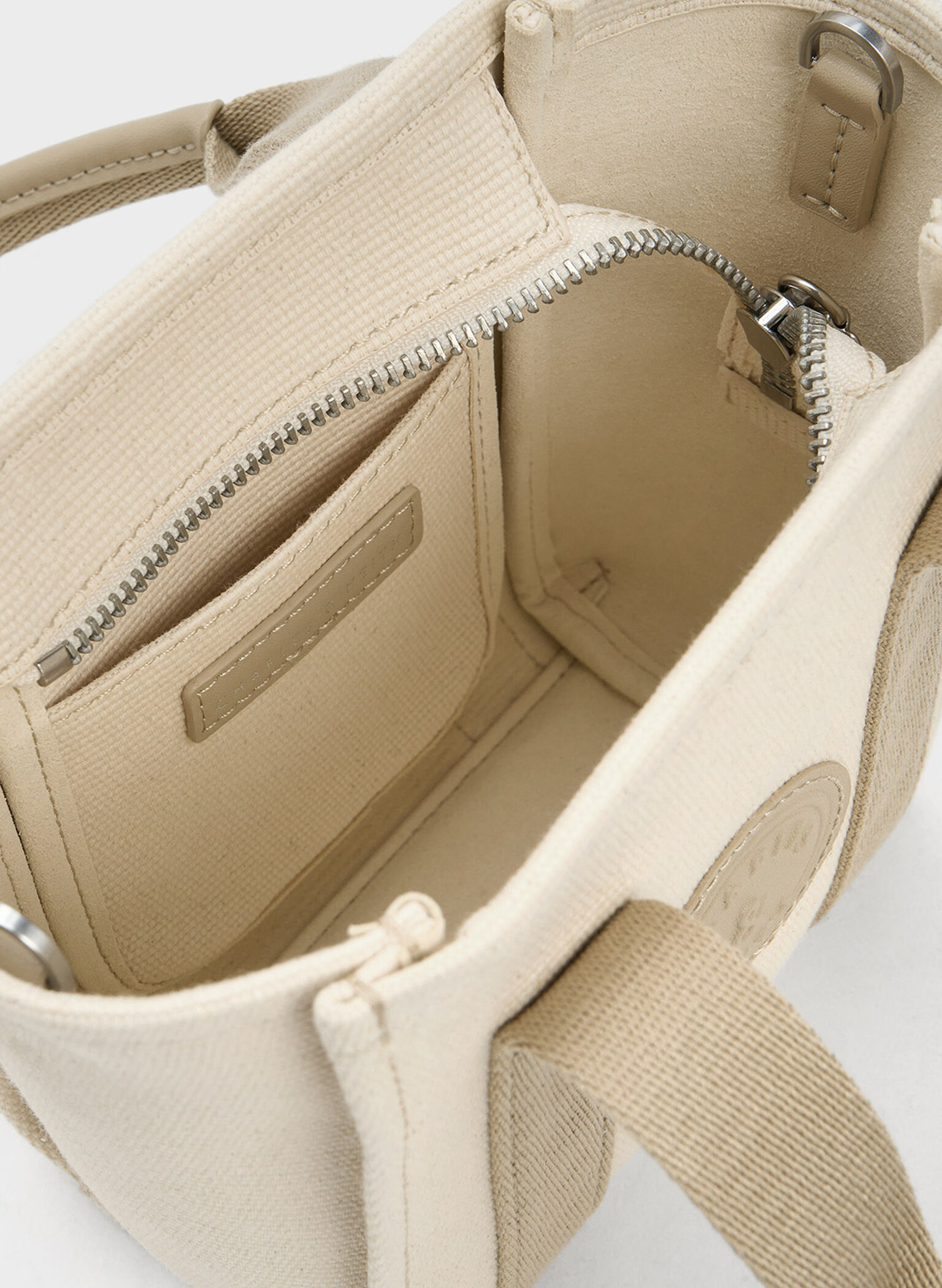 Mini Kay Canvas Contrast-Trim Tote Bag, Taupe, hi-res