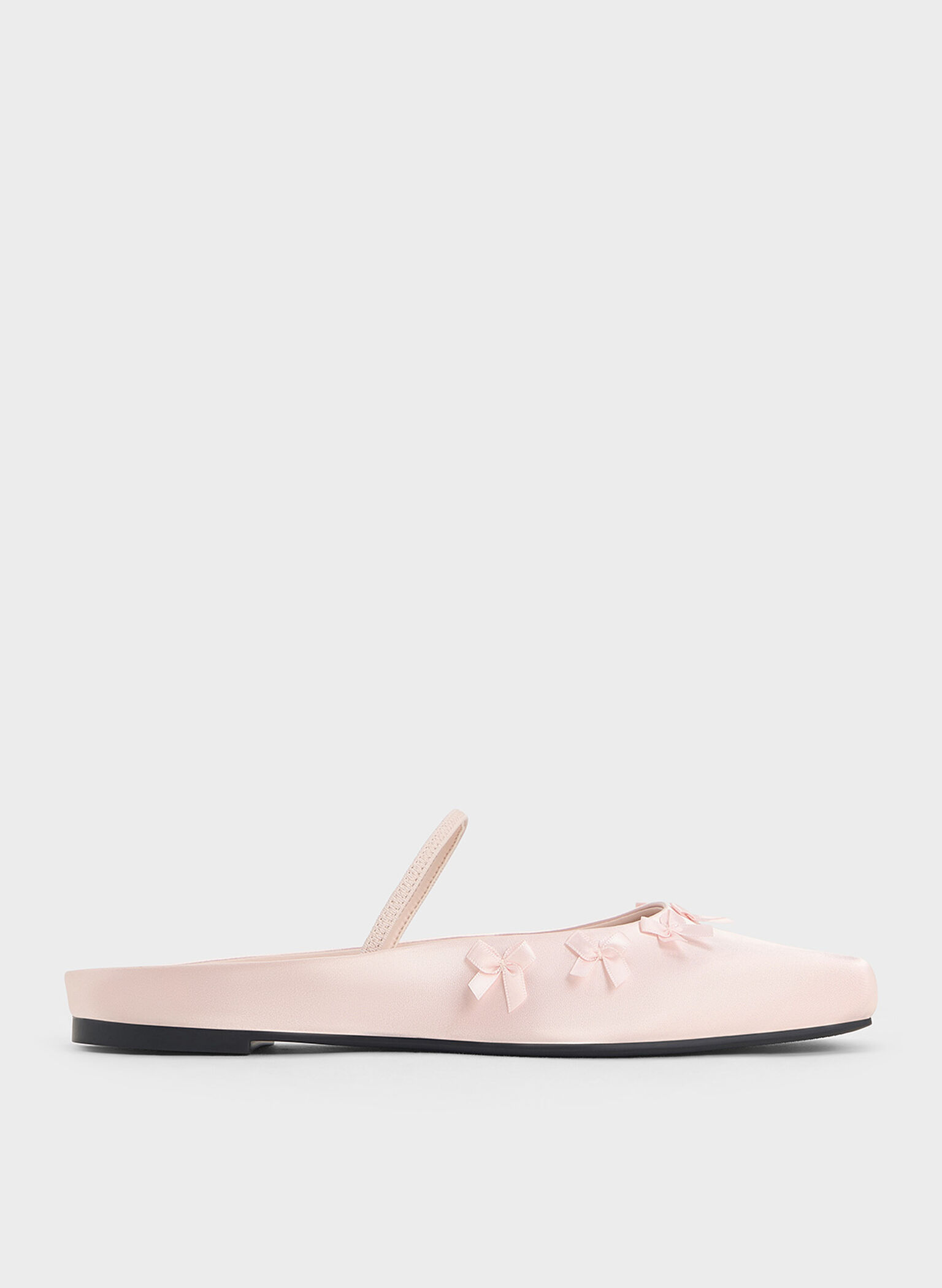 Satin Bow Square-Toe Mules, Blush, hi-res
