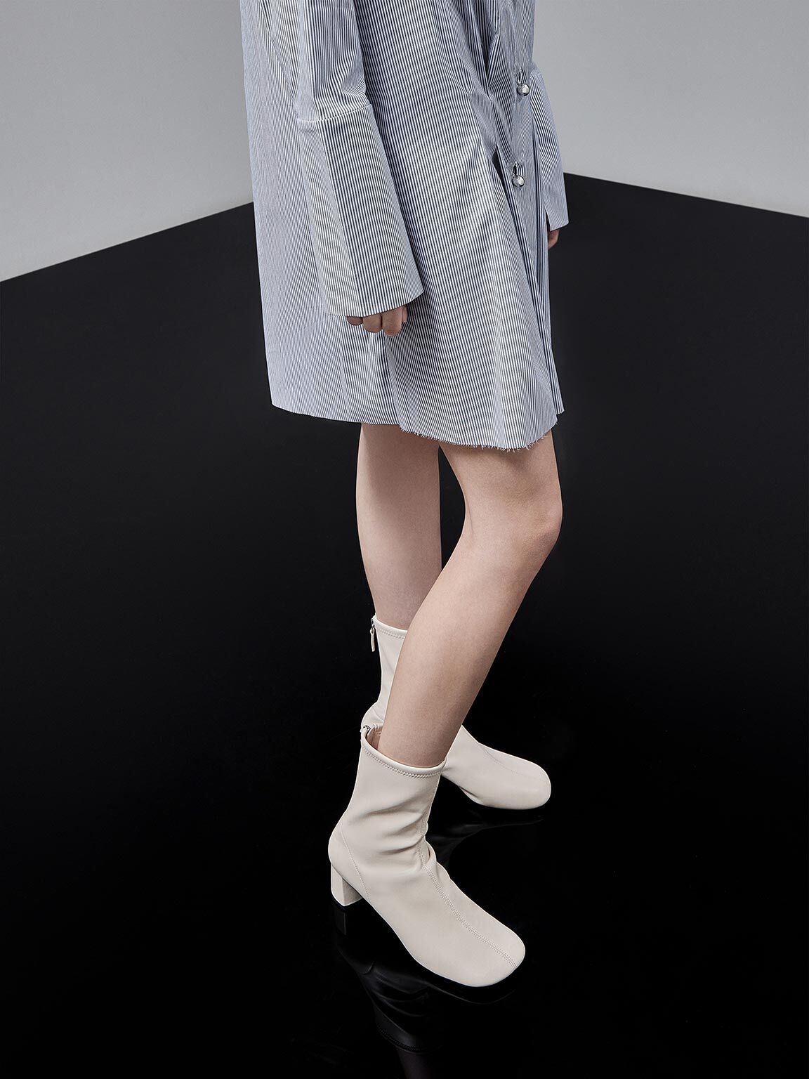 Chalk Round Toe Zip Up Ankle Boots CHARLES KEITH UK