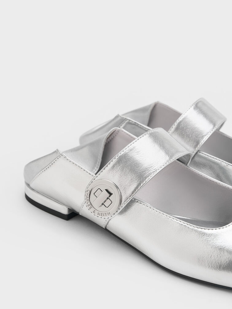 Yara Metallic Mary Jane Flats, Silver, hi-res