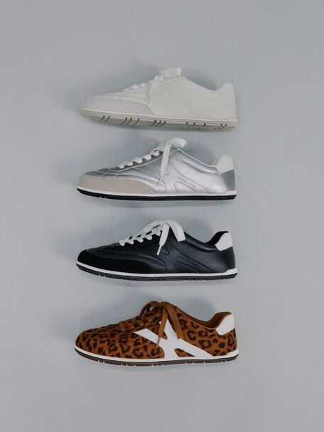 Metallic Low-Top Sneakers, Silver, hi-res