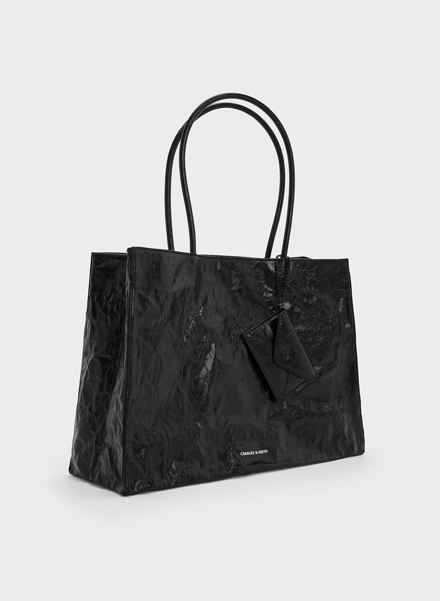 Large Matina Crinkle-Effect Tote Bag, Jet Black, hi-res