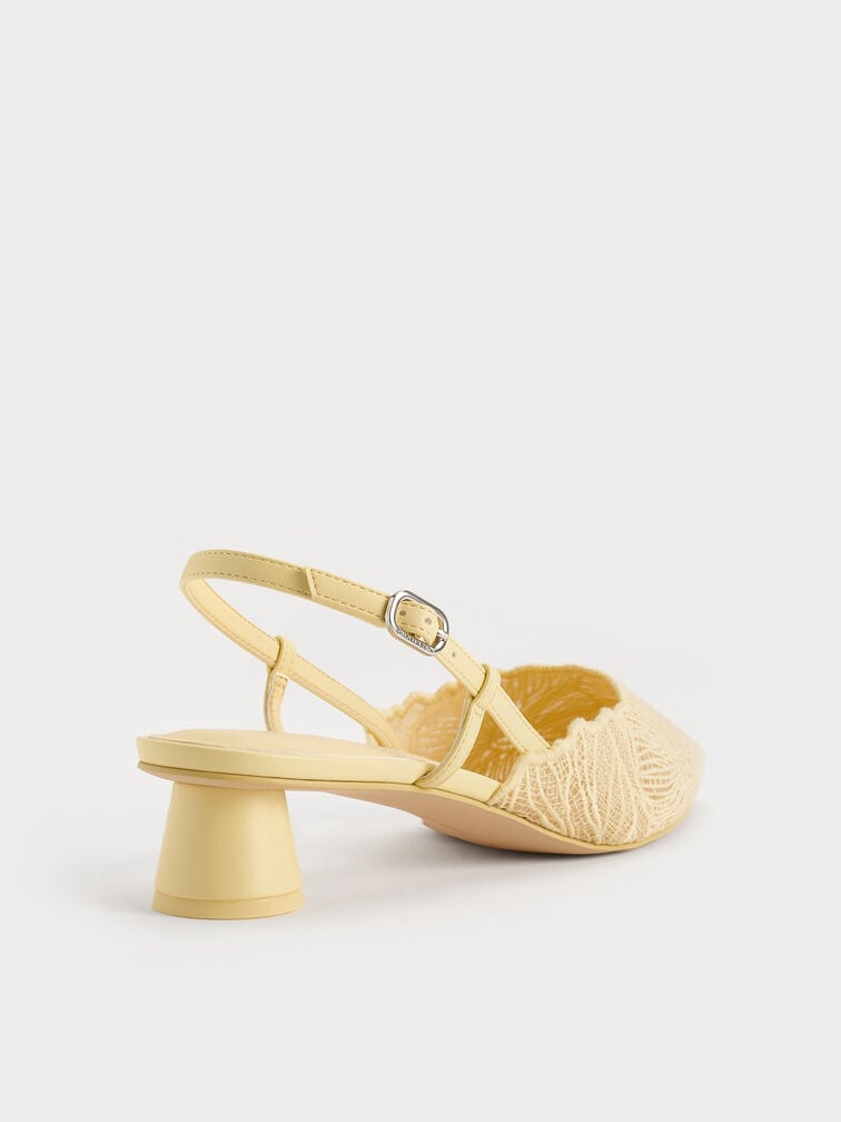 Crochet Floral Pointed-Toe Slingback Pumps, Yellow, hi-res