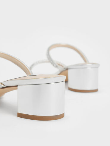 Ambrosia Metallic Gem-Embellished Mules, Silver, hi-res