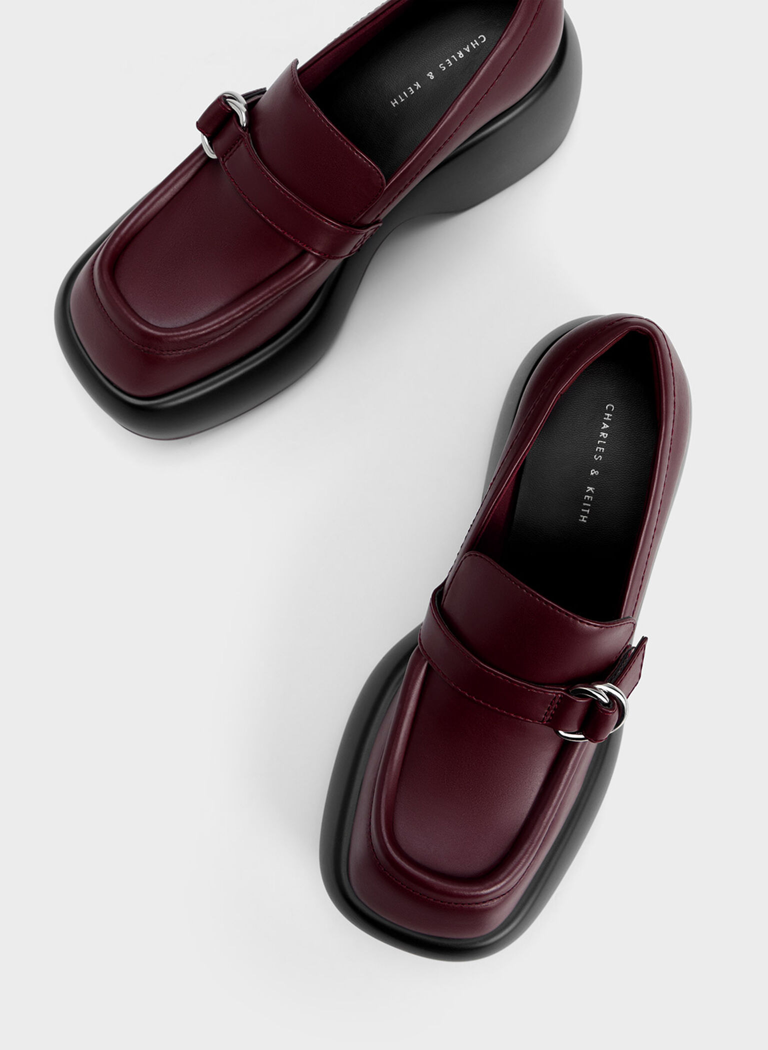 Buckled Platform Penny Loafers, Burgundy, hi-res