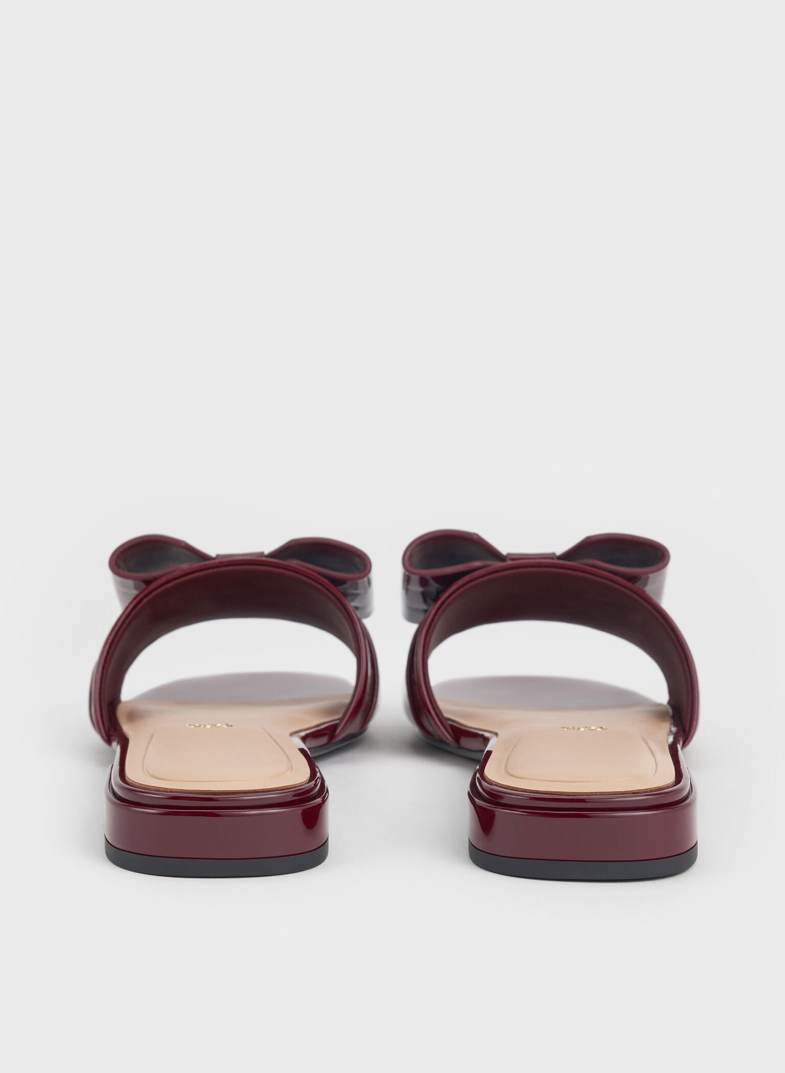Lu Patent Leather Bow Slide Sandals, Burgundy, hi-res