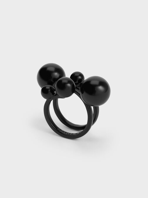 Metallic Sphere Sculptural Ring, Black, hi-res