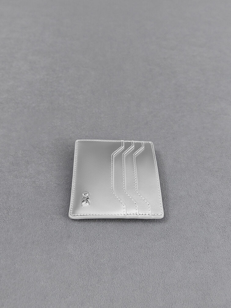 Carli Metallic Leather Multi-Slot Card Holder, Silver, hi-res