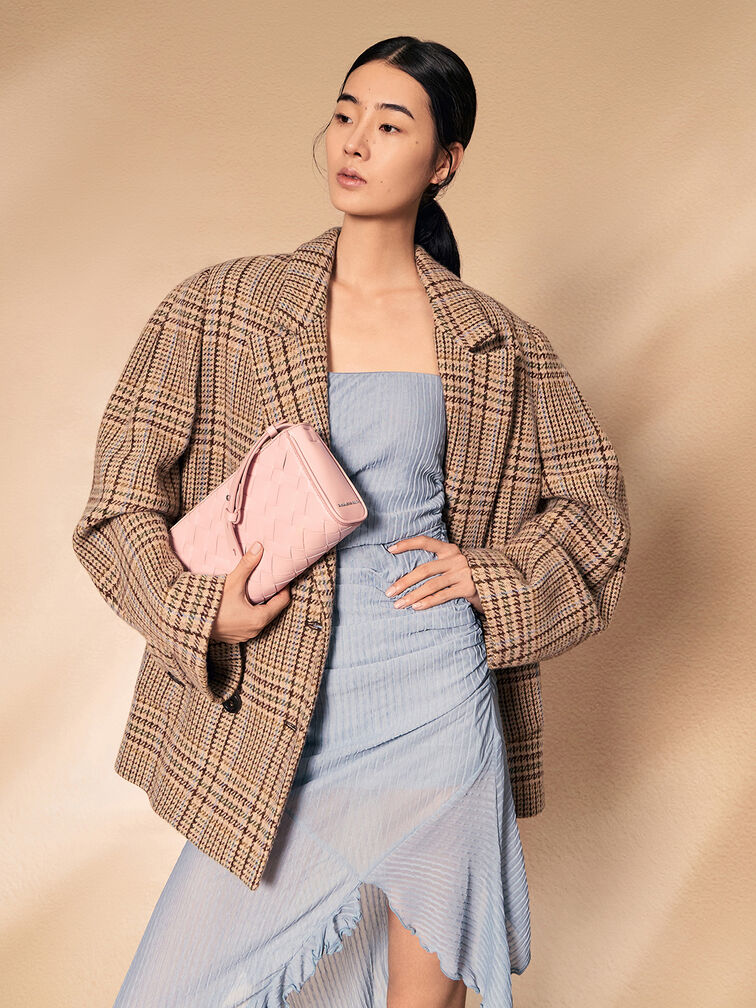 Ivette Woven Elongated Shoulder Bag, Light Pink, hi-res