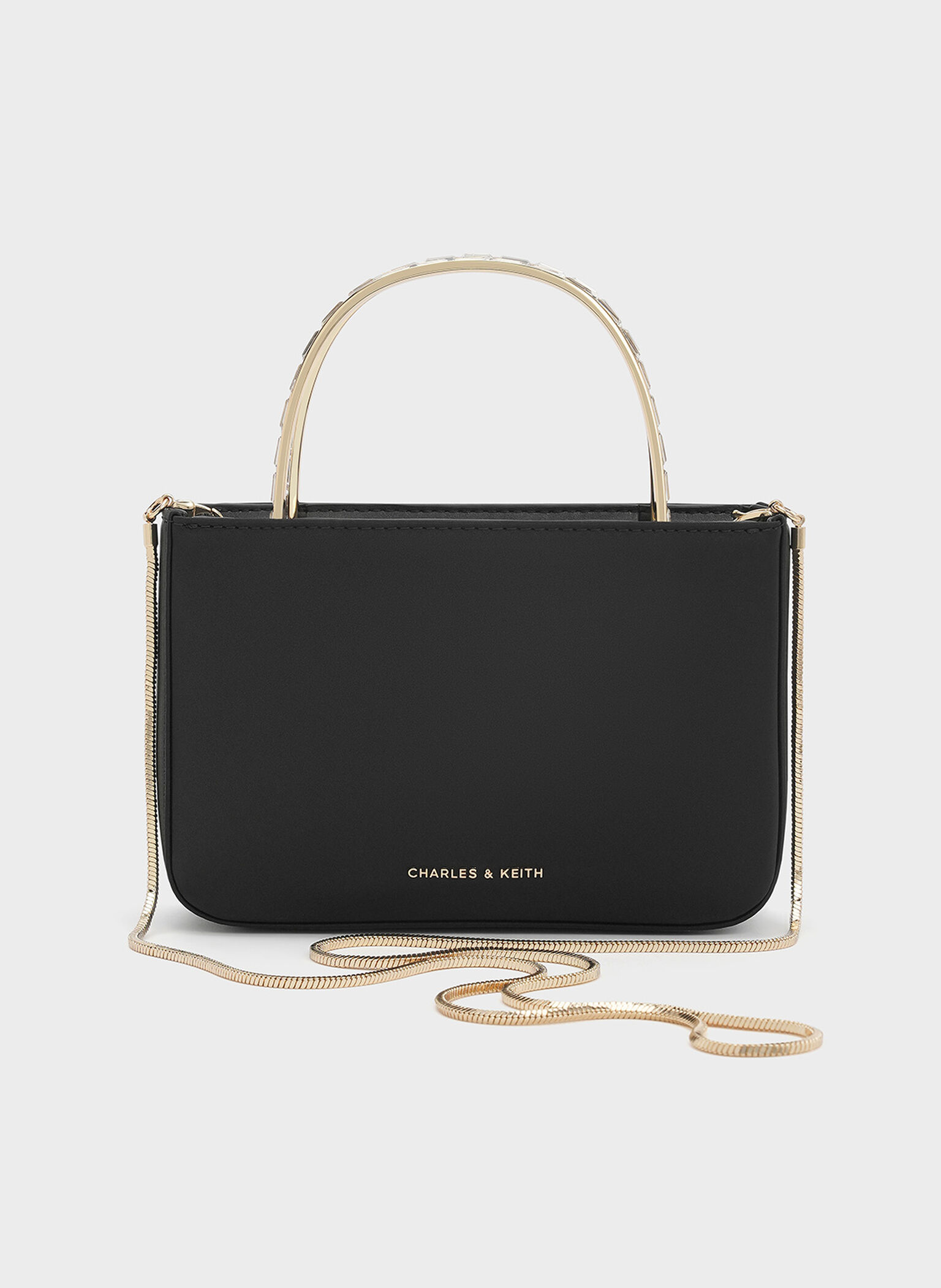 Satin Crystal-Embellished Top Handle Bag, Black, hi-res