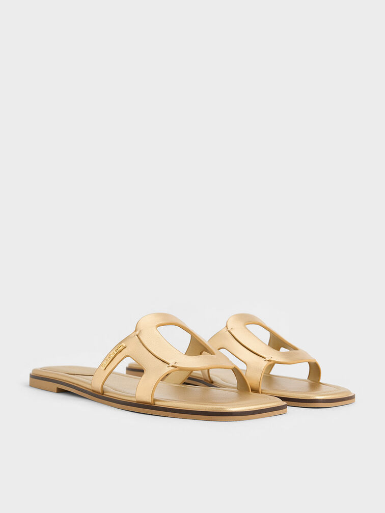 Easley Metallic Cut-Out Slide Sandals, Gold, hi-res