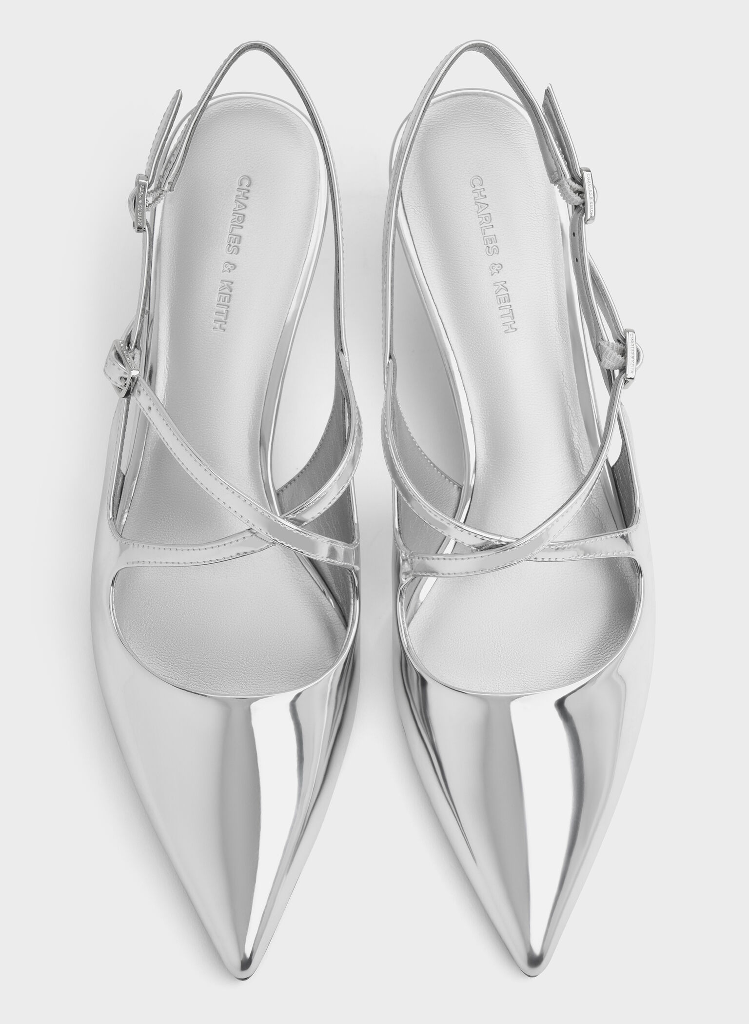 Pauline Metallic Crossover Slingback Kitten Heels, Silver, hi-res