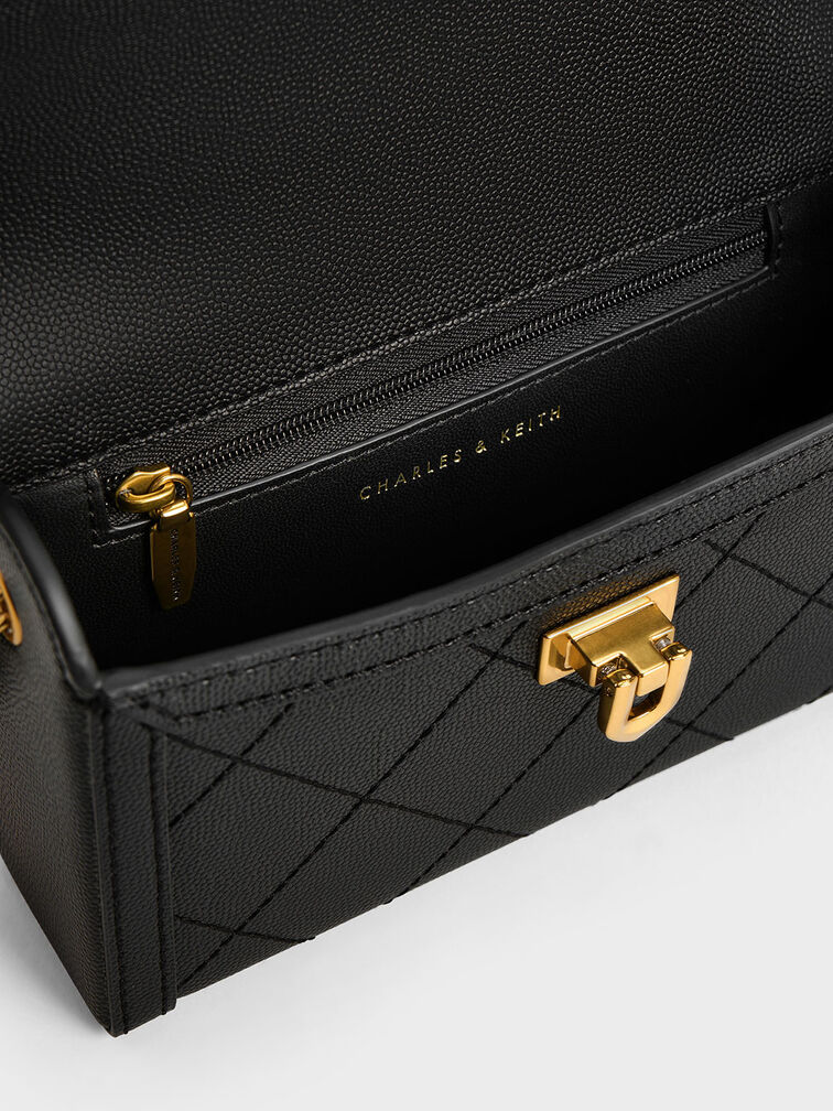 Tallulah Quilted Push-Lock Clutch, Black, hi-res