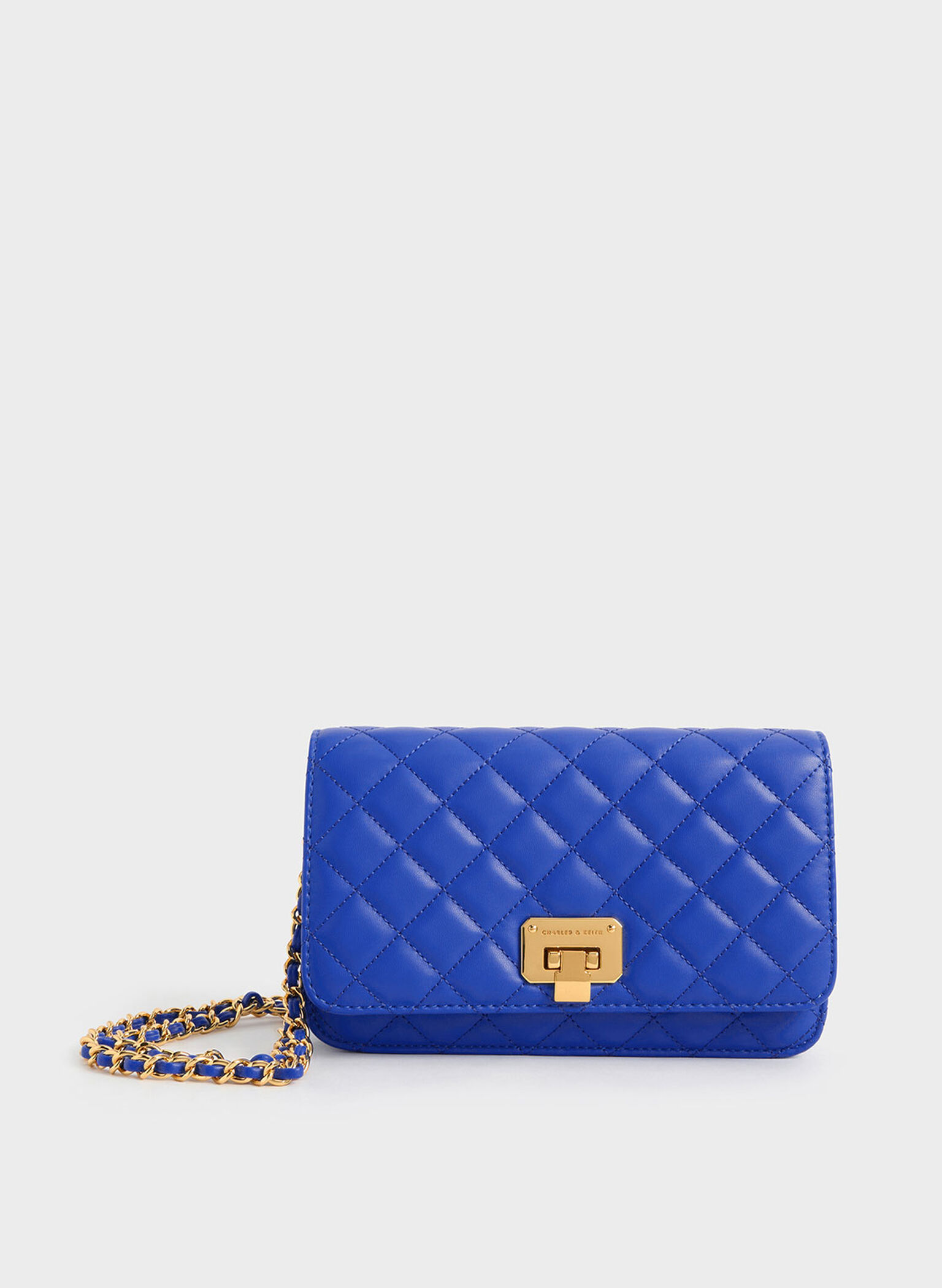 Quilted Push-Lock Clutch, Cerulean, hi-res