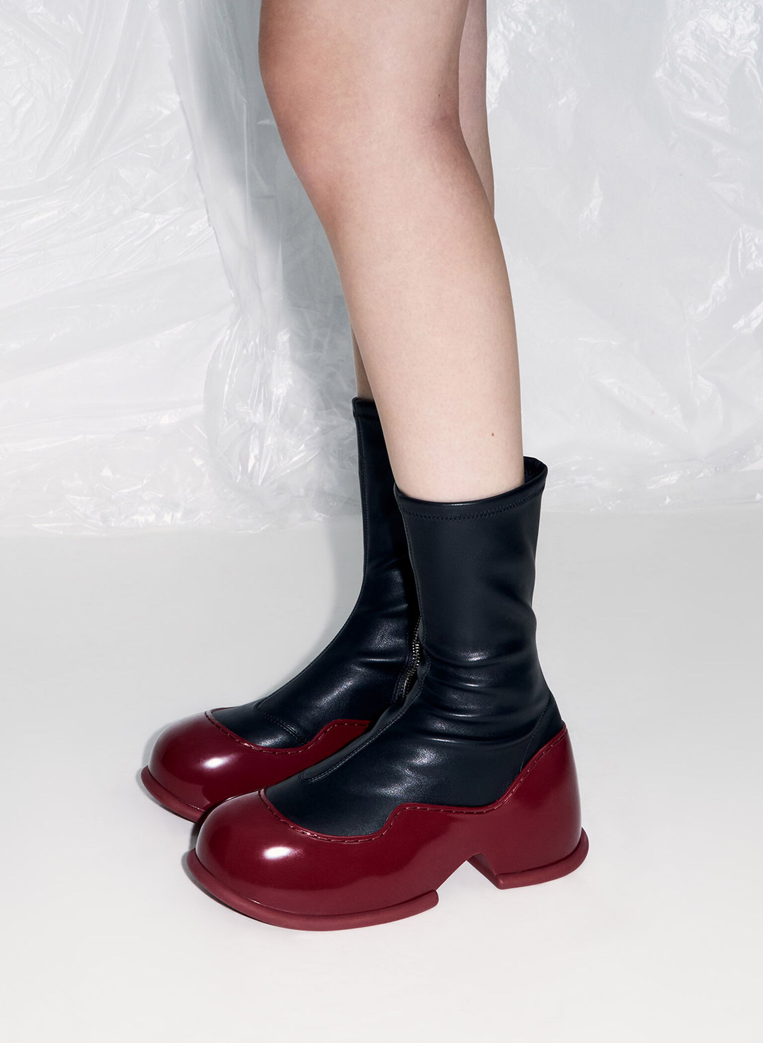 Pixie Two-Tone Patent Calf Boots, Red, hi-res