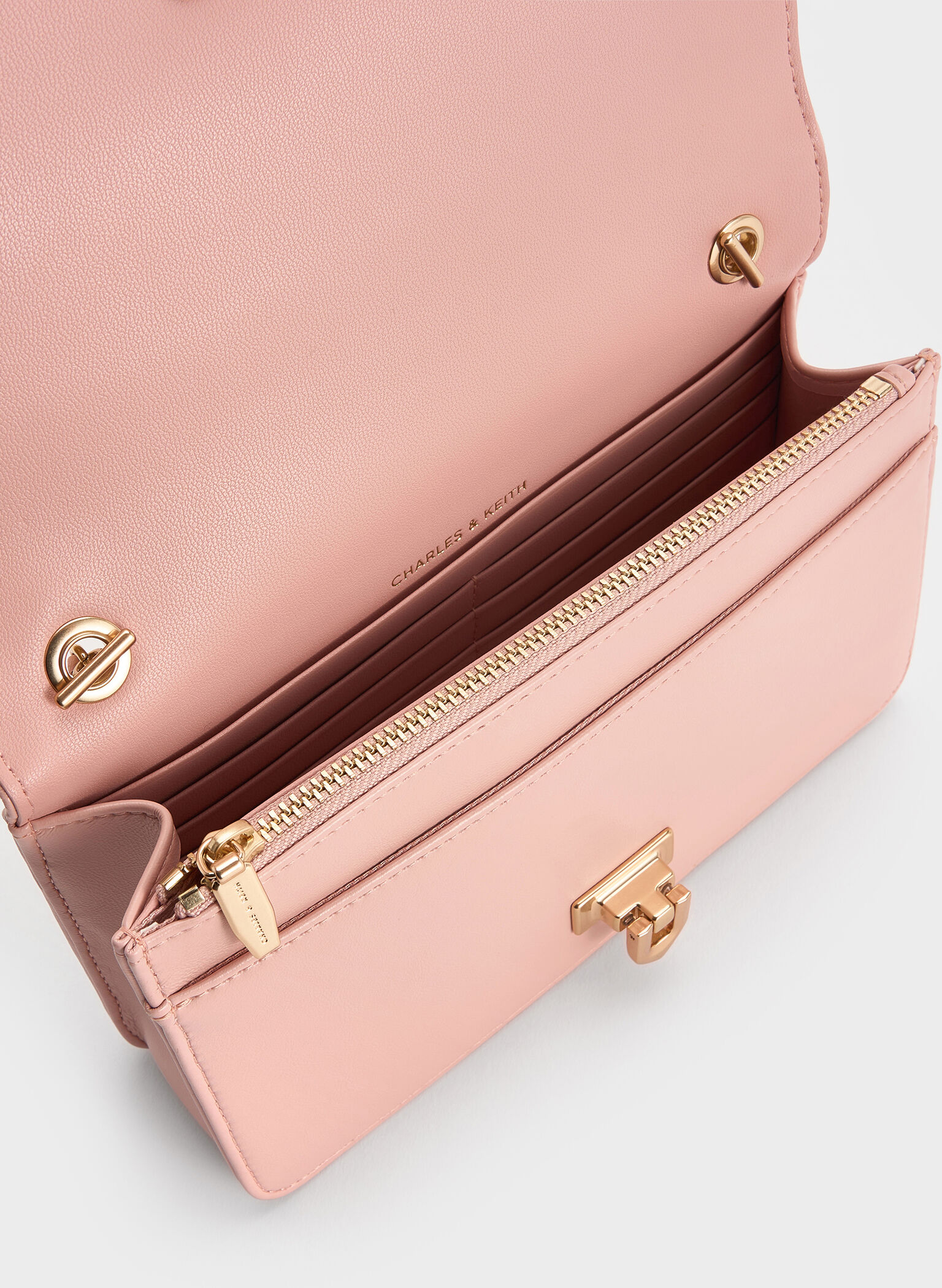 Alessia Checkered Pearl-Embellished Wallet on Chain, Light Pink, hi-res