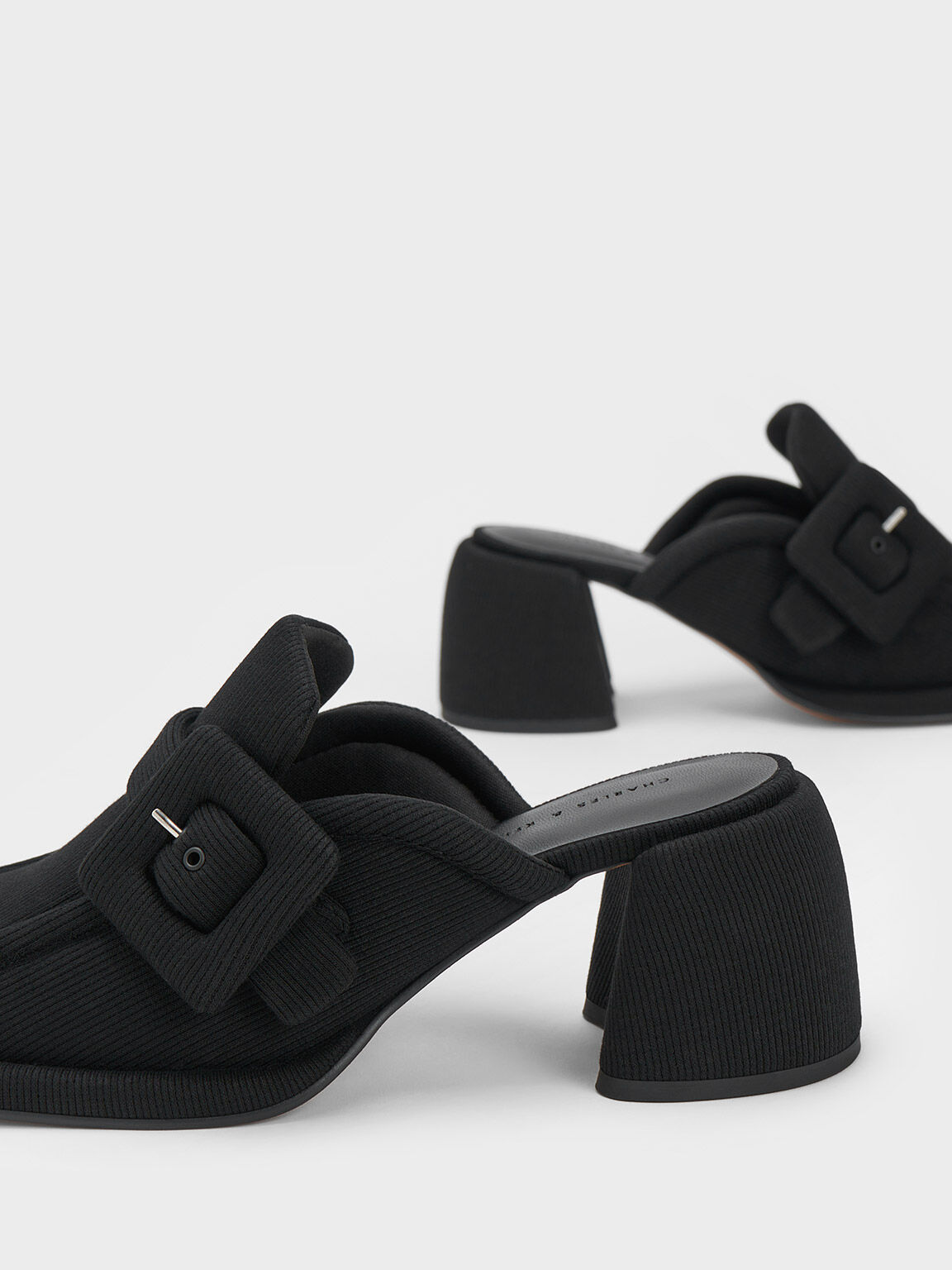 Sinead Woven Buckled Loafer Mules Black