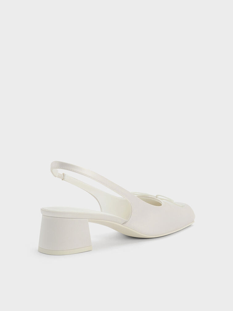 Satin Bow Square-Toe Slingback Pumps, Chalk, hi-res