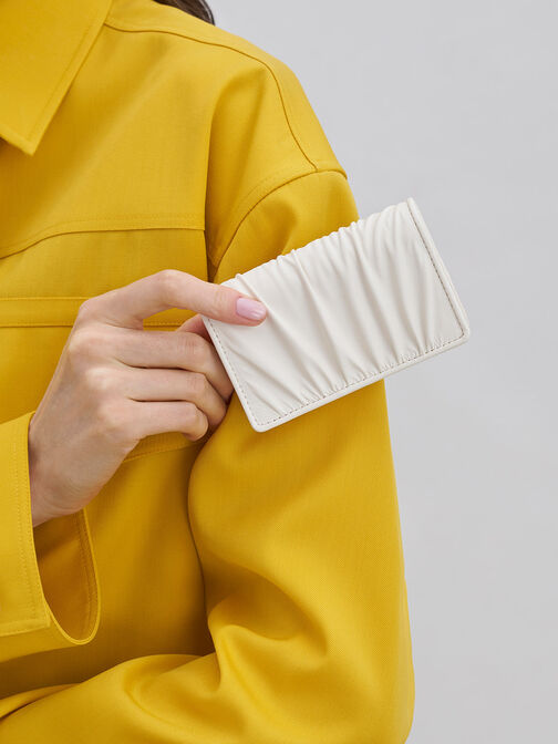 Aldora Ruched Card Holder, White, hi-res