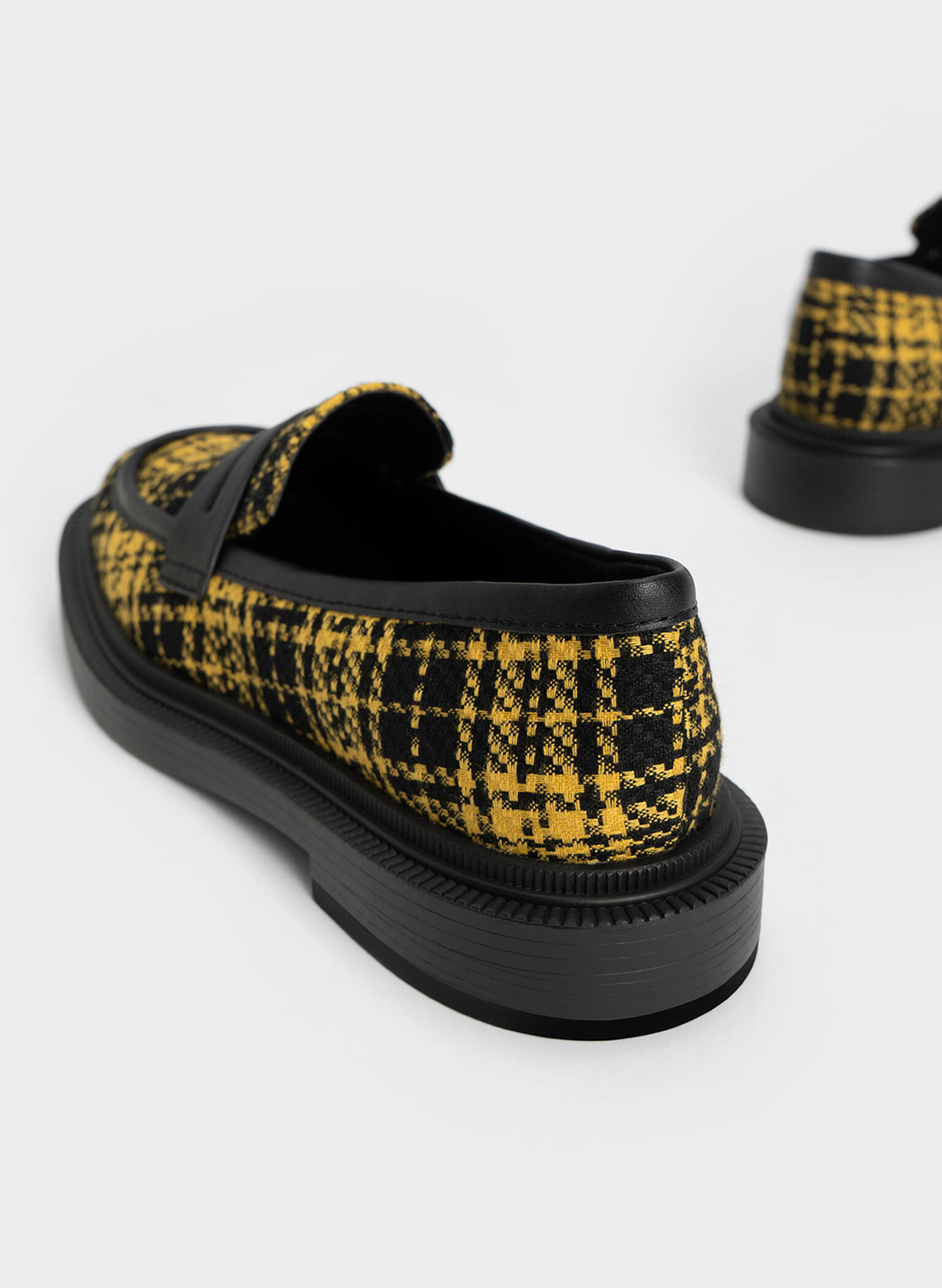 Checkered Penny Loafers, Yellow, hi-res
