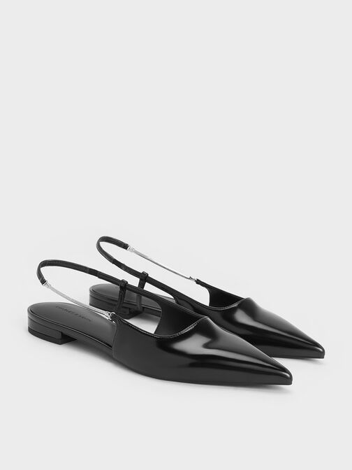 Chain-Strap Pointed-Toe Slingback Flats, Black Box, hi-res