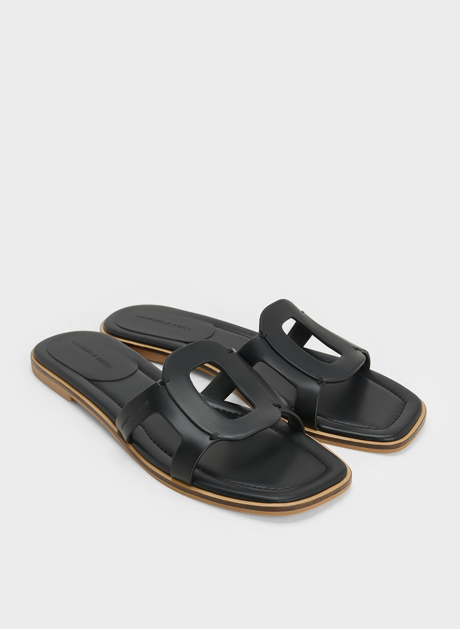 Easley Cut-Out Slide Sandals, Black, hi-res