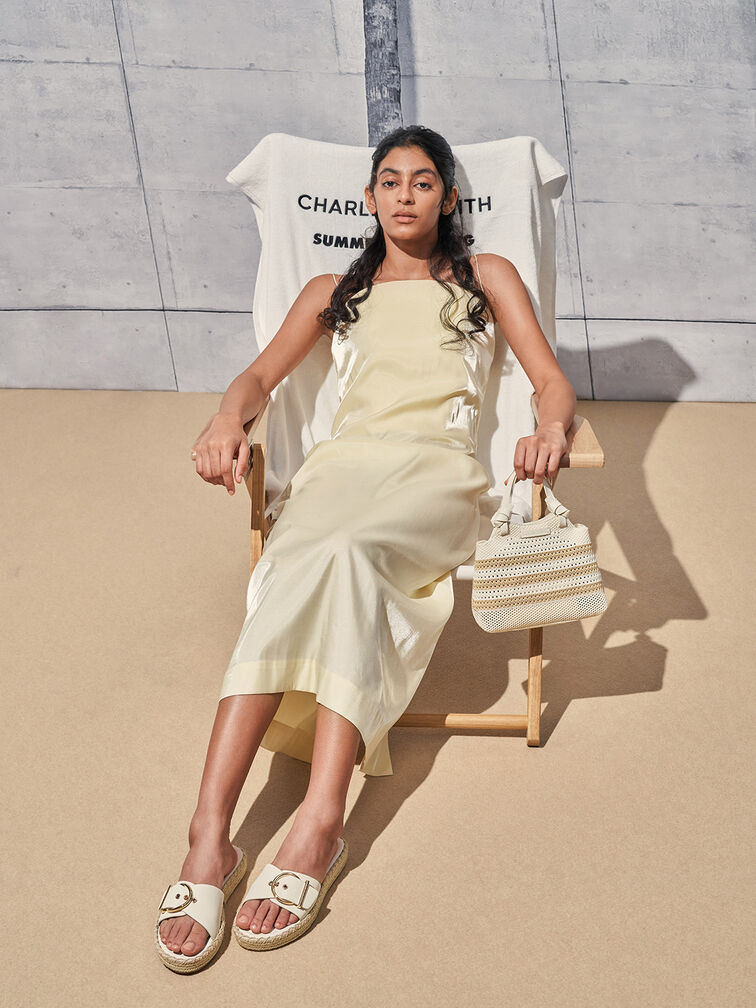 Buckled Espadrille Sandals, Cream, hi-res