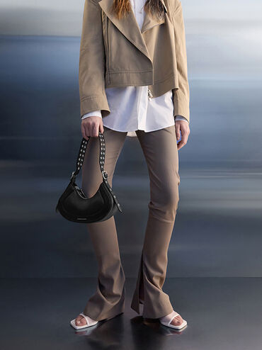 Petra Grommet-Strap Curved Shoulder Bag, Noir, hi-res
