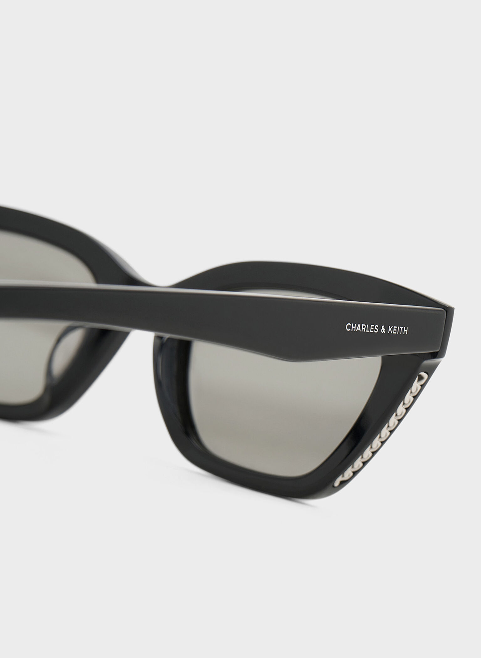 Vesta Angular Cat-Eye Sunglasses, Black, hi-res