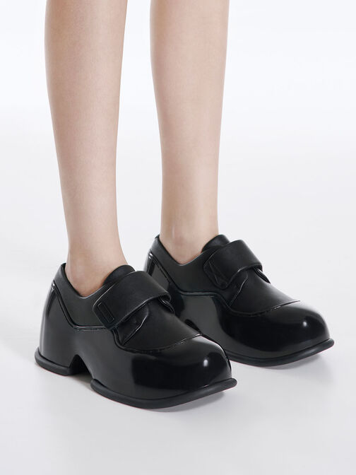Pixie Patent Platform Loafers, Black, hi-res