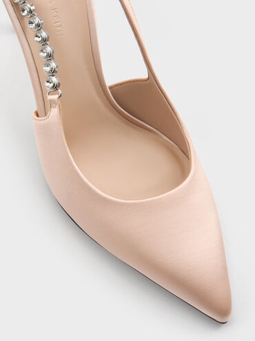 Flores Recycled Polyester Gem-Strap Slingback Pumps, Beige, hi-res