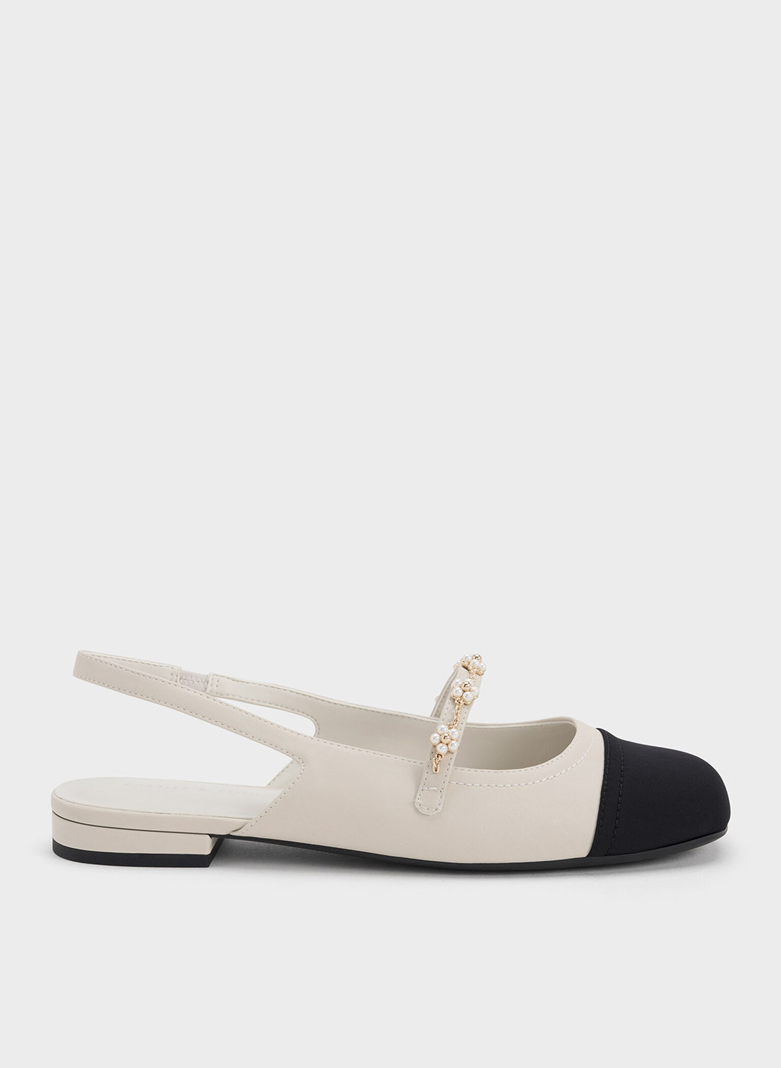 Beaded Flower Slingback Flats, Chalk, hi-res