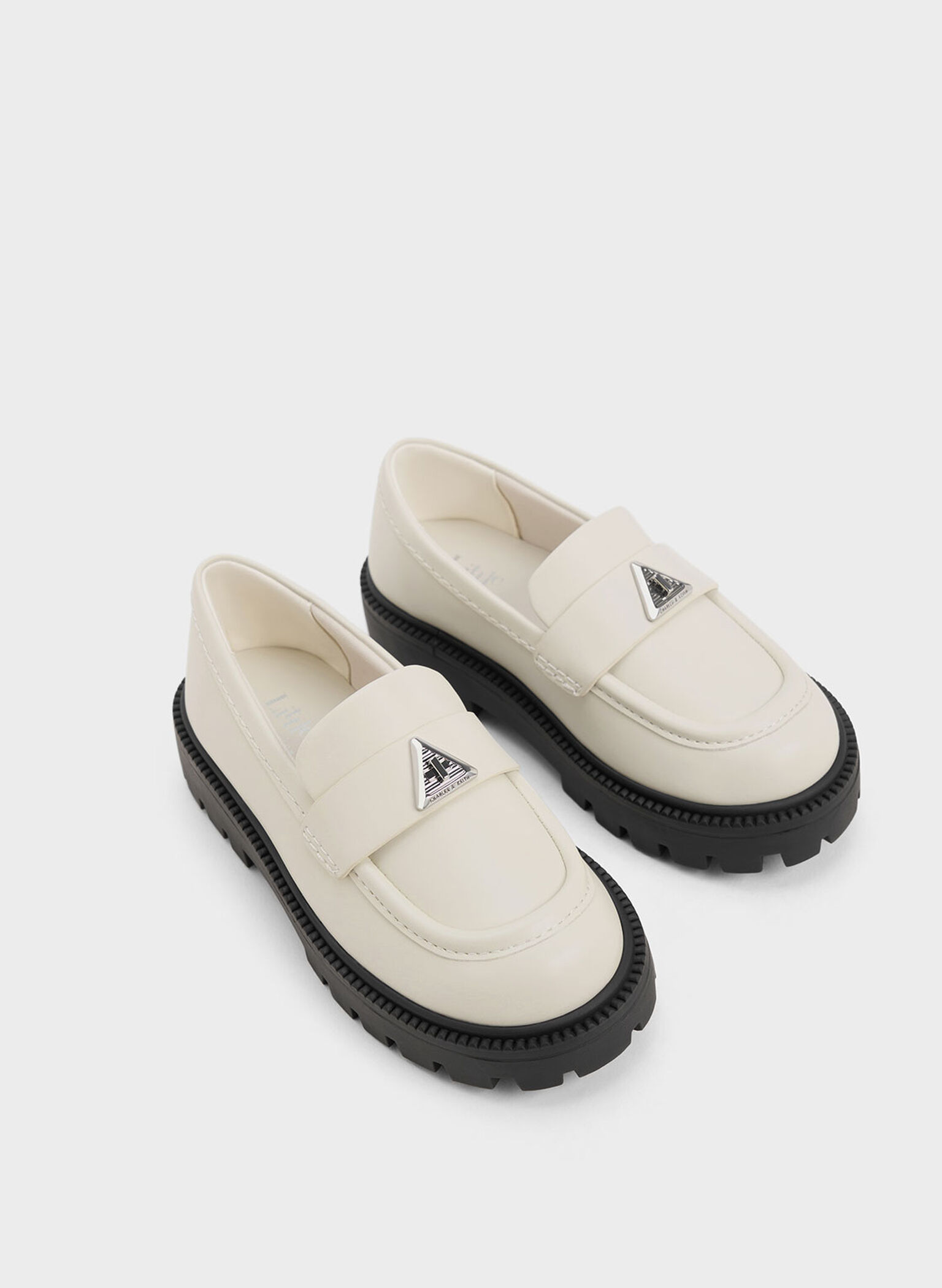 Girls' Trice Metallic Accent Loafers, Chalk, hi-res