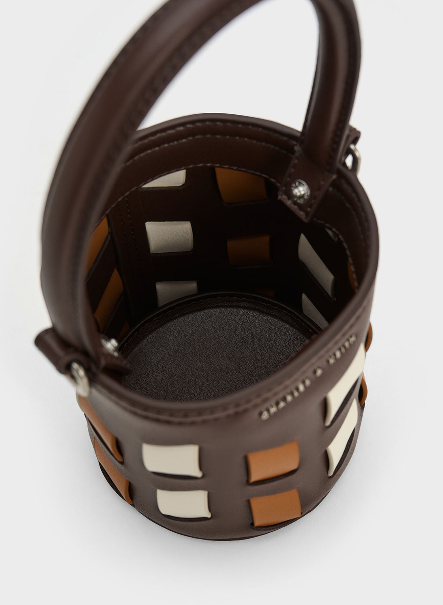 Canvas Panelled Bucket Bag, Dark Brown, hi-res