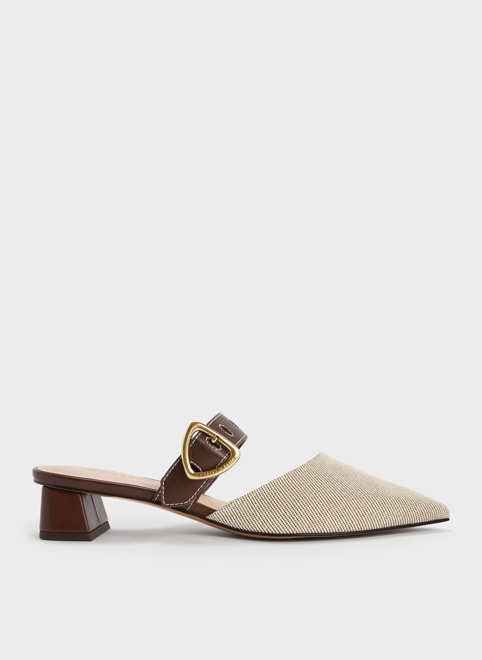 Sepphe Twill Cut-Out Heeled Mules, Brown, hi-res