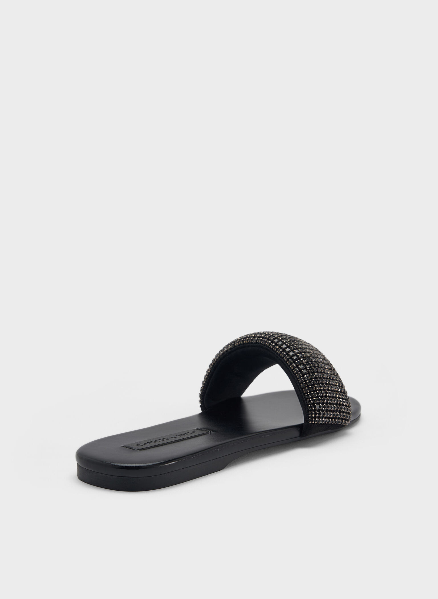 Faux Suede Crystal-Embellished Slide Sandals, Black Textured, hi-res