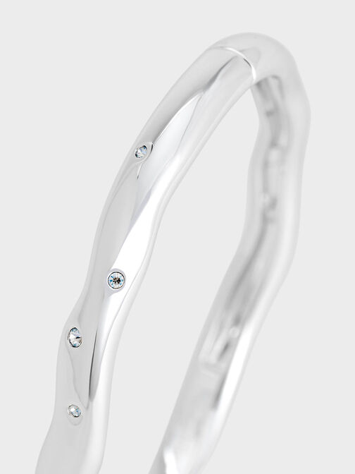 Ottilie Crystal Sculptural Bangle, Silver, hi-res
