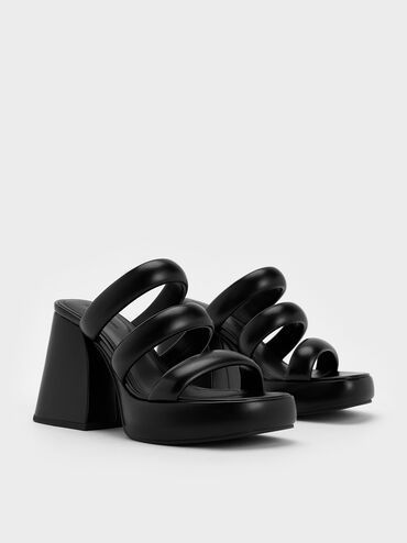 Tattie Puffy-Strap Platform Mules, Black, hi-res