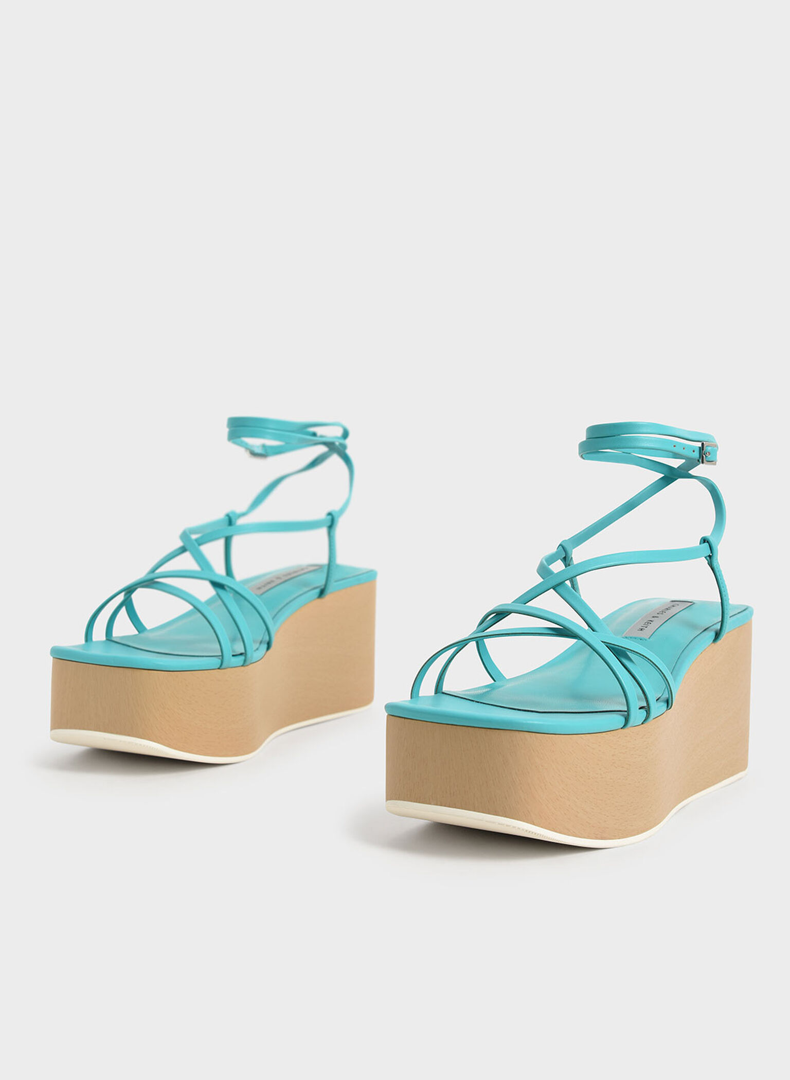 Ankle Strap Platform Wedges, Turquoise, hi-res