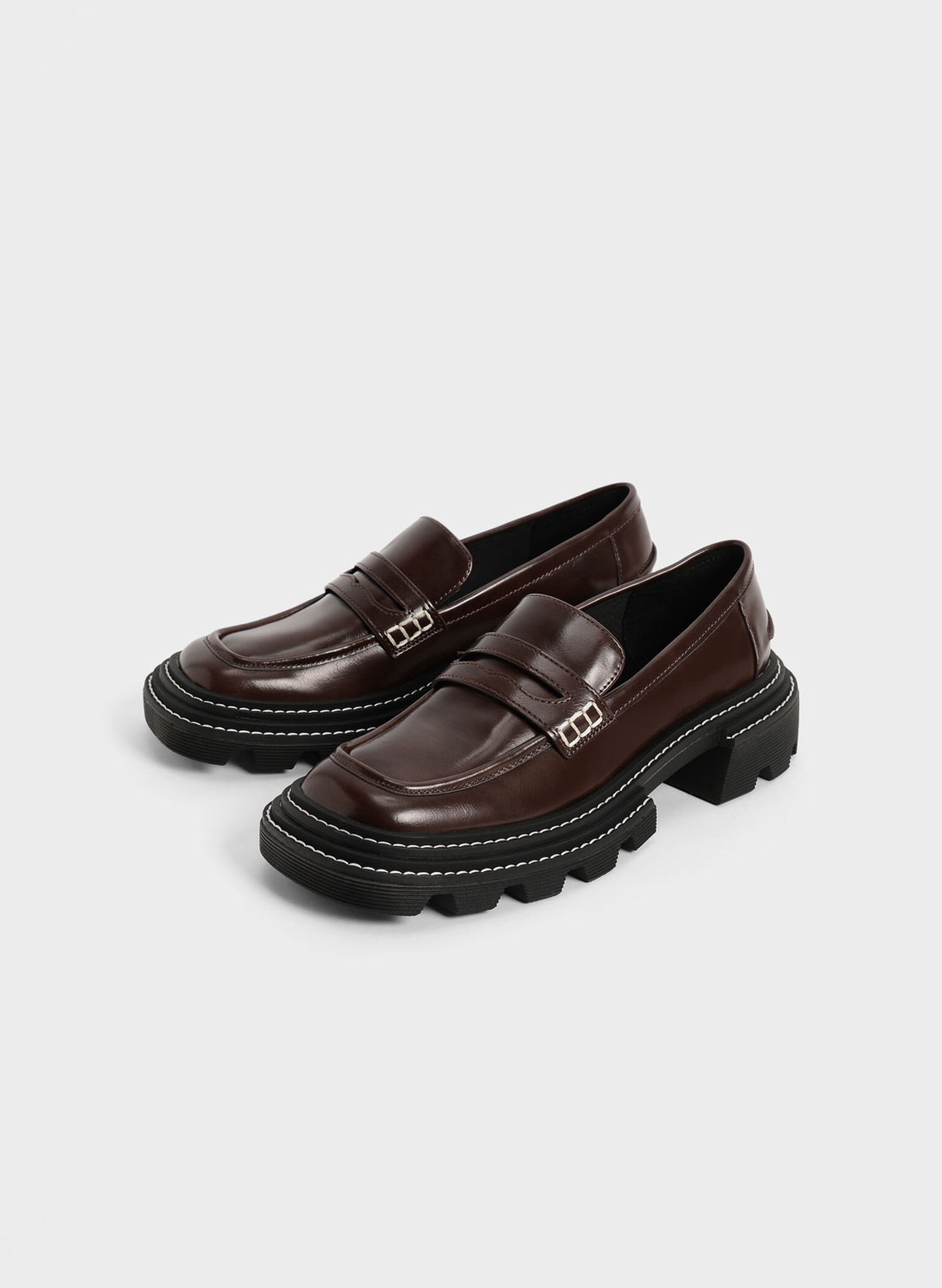 Perline Chunky Penny Loafers, Dark Brown, hi-res
