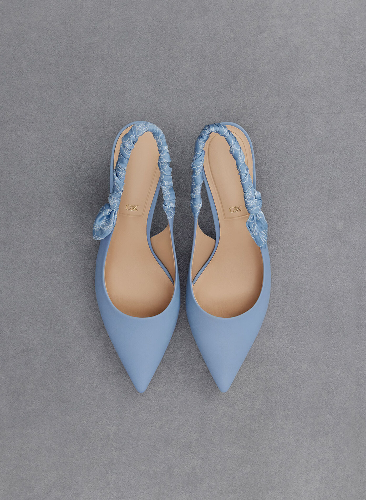 Tully Leather Ruched-Strap Slingback Pumps, Light Blue, hi-res