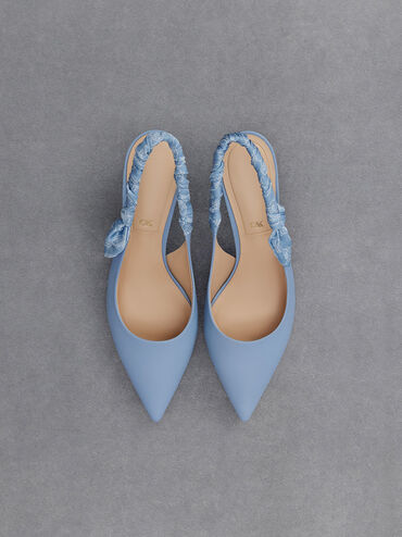 Tully Leather Ruched-Strap Slingback Pumps, Light Blue, hi-res