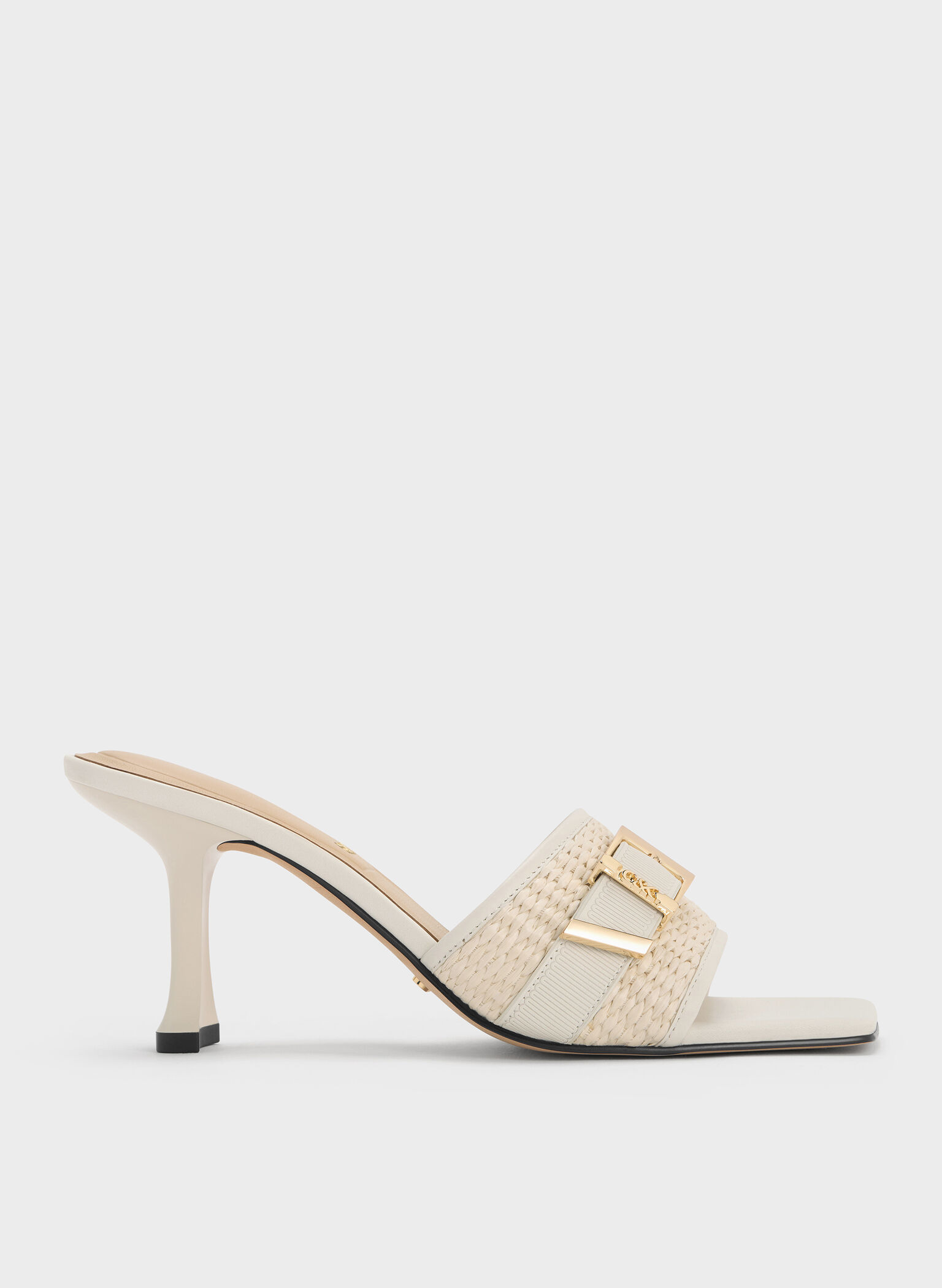 Whitney Leather & Raffia Buckled Heeled Mules, White, hi-res