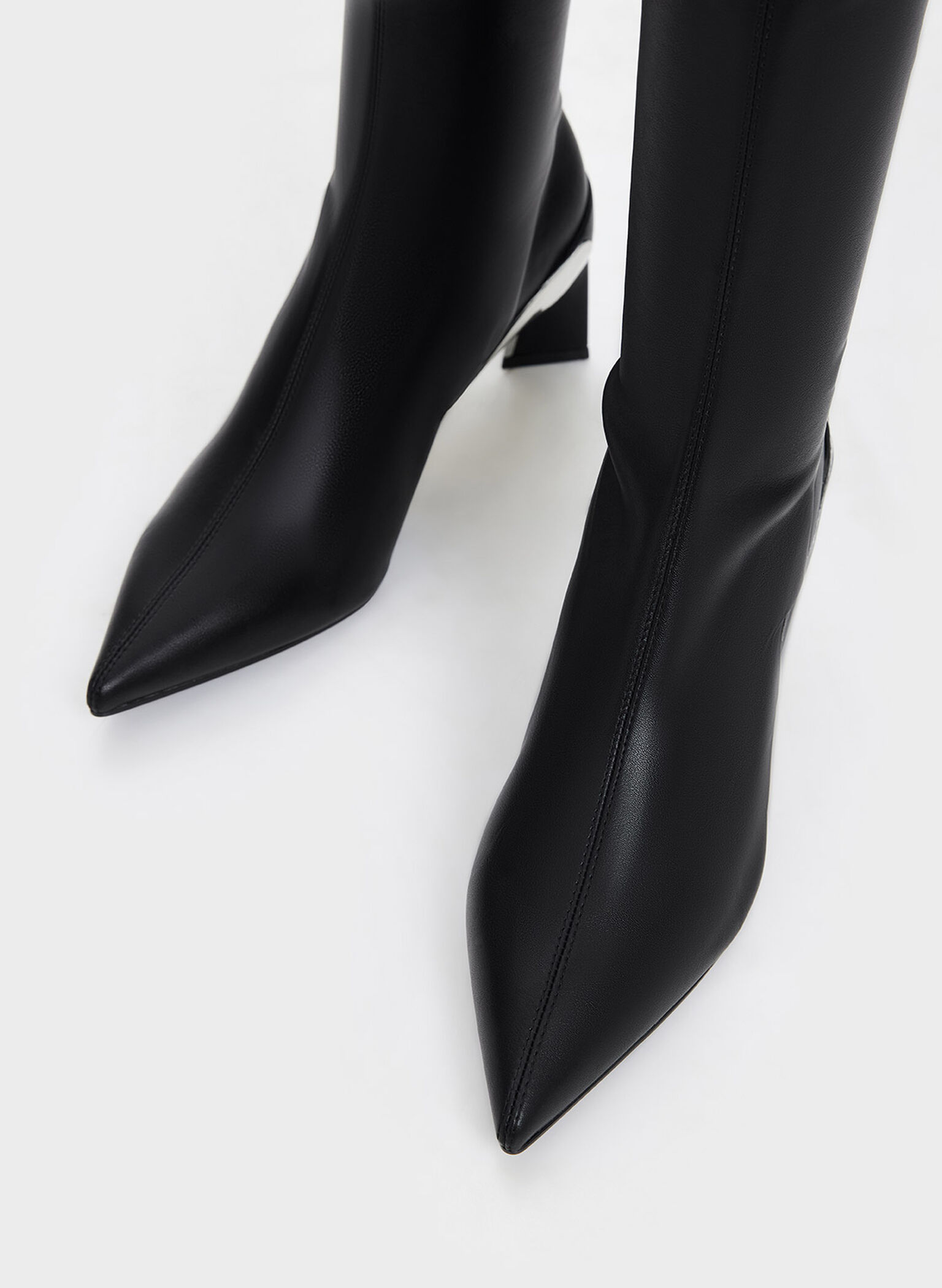 Devon Metallic Blade-Heel Knee-High Boots, Black, hi-res